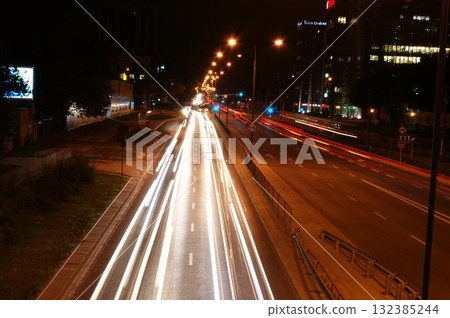 city lights long exposure street life in the city speed highway 132385244