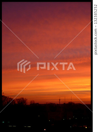 pink-red sunrise over the city pink-red sunrise over the city 132385252