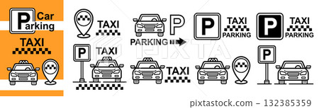 Taxi service car parking station, auto cab lot place. Taxicab automobile city public passenger transport park area road sign. Allowed stop automotive transportation. Motor vehicle map location vector Taxi service car parking station, auto cab lot place. Taxicab automobile city public passenger transport park area road sign. Allowed stop automotive transportation. Motor vehicle map location vector 132385359
