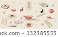 Chinese Dongzhi festival food collection. Rice balls, dumplings and tea vector illustrations. Asian winter solstice art for banners, cards 132385555