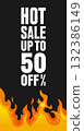 Hot Sale Special Offer Vertical Banner Template. Super Sale Black Friday Promotion Fire Flames Against Black Background. 132386149