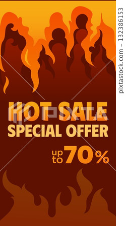 Hot Sale Special Offer Vertical Banner Template. Super Sale Black Friday Promotion Fire Flames Against Purple Background. Hot Sale Special Offer Vertical Banner Template. Super Sale Black Friday Promotion Fire Flames Against Purple Background. 132386153
