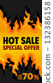 Hot Sale Special Offer Vertical Banner Template. Super Sale Black Friday Promotion Fire Flames Against Black Background. 132386158
