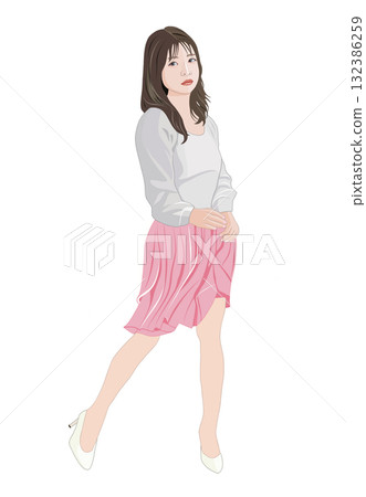 年輕女子站立姿勢的插圖 132386259