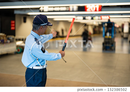 Security guard, traffic control officer, senior man 132386502