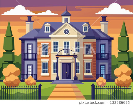 Elegant mansion exterior. Cartoon vector illustration Elegant mansion exterior. Cartoon vector illustration 132386655