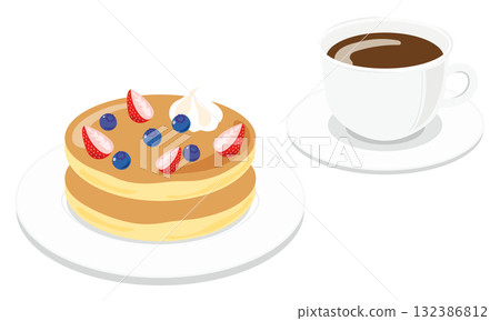 莓果、生煎餅和咖啡 莓果、生煎餅和咖啡 132386812