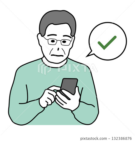 一位老人用智慧型手機看某物的圖片 132386876