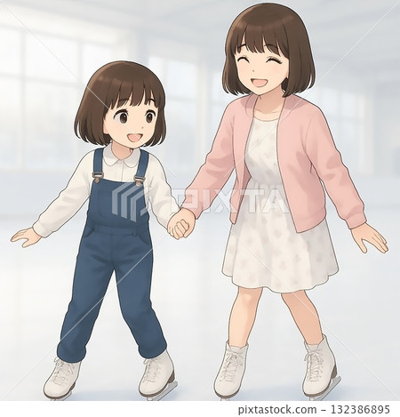 姊妹倆在滑冰課上滑冰 2 132386895