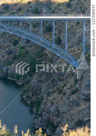 Majestic Steel Bridge Spanning Rugged Canyon 132386937