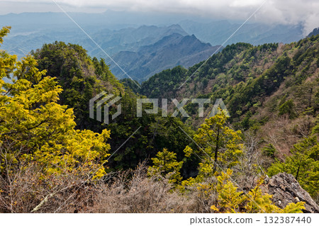 Fresh green mountain range seen from Mount Ryokami Haccho Ridge and Mount Higashidake Fresh green mountain range seen from Mount Ryokami Haccho Ridge and Mount Higashidake 132387440