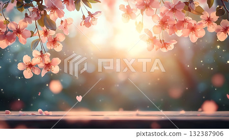 Soft Pink Flower Blossoms Under Gentle Sunrise Light in Dreamy Nature Scene 132387906