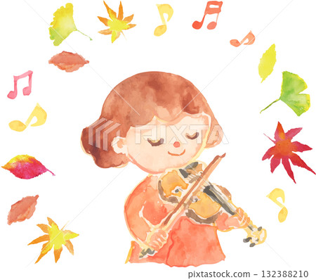 拉小提琴的女孩的插圖秋季向量 132388210