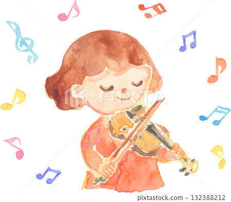 拉小提琴的女孩的向量插圖 132388212