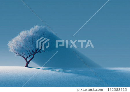 A single tree and its long shadow in the snowy field | A minimalist winter landscape depicting silence and solitude A single tree and its long shadow in the snowy field | A minimalist winter landscape depicting silence and solitude 132388313