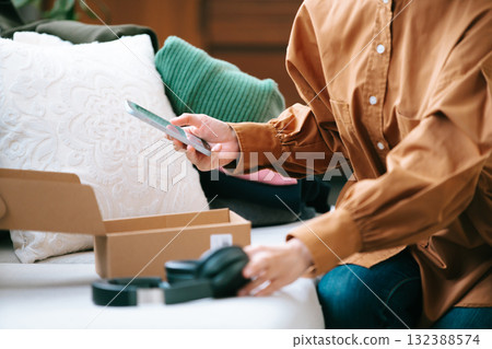 A woman using online shopping A woman using online shopping 132388574