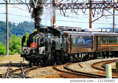 Towards Nikko in the fresh greenery of early summer... The SL Daiki Futara races up an incline and arrives at Tobu Nikko Station Towards Nikko in the fresh greenery of early summer... The SL Daiki Futara races up an incline and arrives at Tobu Nikko Station 132388665