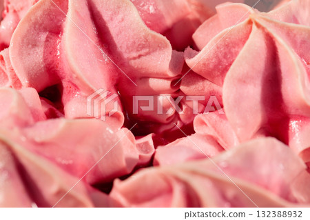 Melting Strawberry Ice Cream Close-Up Pink Summer Dessert 132388932