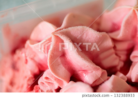 Melting Strawberry Ice Cream Close-Up Pink Summer Dessert 132388933