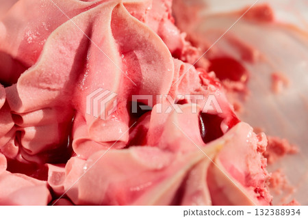 Melting Strawberry Ice Cream Close-Up Pink Summer Dessert 132388934