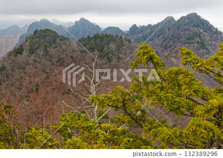 The misty Akaiwa Ridge seen from the Hatcho Ridge on Mt. Ryokami 132389296