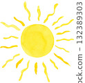 Sun Watercolor Whimsical Style with Hot Rays on Isolated Background 132389303