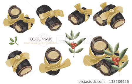 Watercolor illustration of konbumaki (New Year's cuisine) 132389436