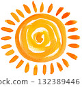 Orange Sun Watercolor Whimsical Childish Style Doodle Brush Stroke in Orange on Isolated Background 132389446