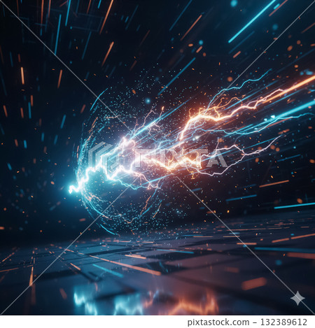 concept of data and energy transfer via electrical discharges in a futuristic tunnel environment 132389612