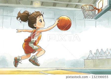 美遊系列：女子籃球運動員投籃 132390055