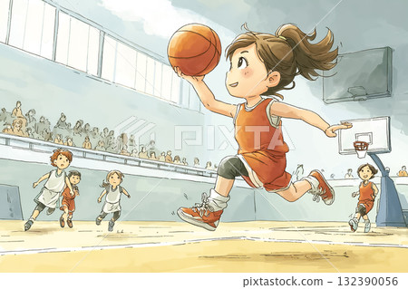 美遊系列:女子籃球運動員投籃 美遊系列:女子籃球運動員投籃 132390056