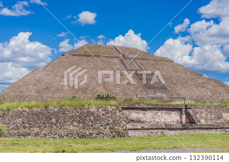 Teotihuacan in Mexico, showcasing iconic ancient pyramids and cultural heritage. Tourism, adventure, and historic exploration concept 132390114