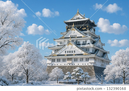 大阪城、大阪城公園、雪景 大阪城、大阪城公園、雪景 132390168