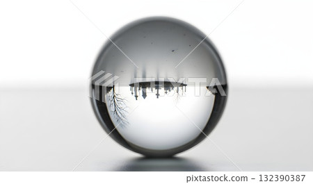 Cemetery reflected in a glass ball, abstract and moody 132390387