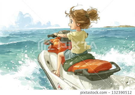 美遊系列：在蔚藍的大海中享受水上摩托車樂趣的女人 132390512