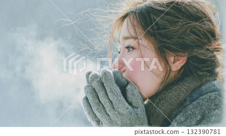 水彩畫描繪了一個女人,她的呼吸蔓延至白色 水彩畫描繪了一個女人,她的呼吸蔓延至白色 132390781