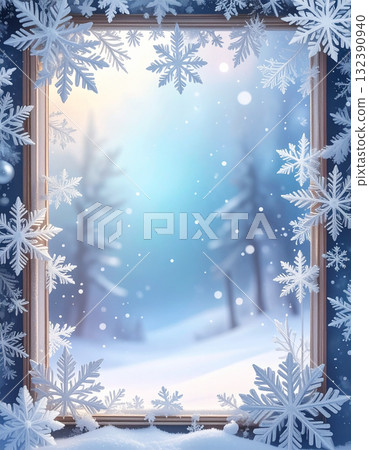 以白雪皚皚的風景為背景的夢幻雪花冬季框架 132390940