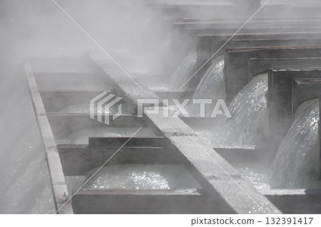 The distinctive landscape of the Yubatake hot springs at Kusatsu Onsen 132391417