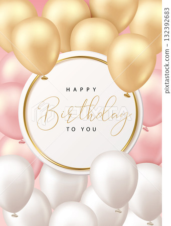 Luxury circle-shaped frame with golden powder color and white ball, birthday, lover's day, mothers' day, women's day, festival, sect, commemorative day-hiro announcement declaration material sheet 132392683