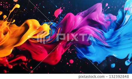 Vibrant abstract splash with paint and liquid movement. Vibrant abstract splash with paint and liquid movement. 132392848