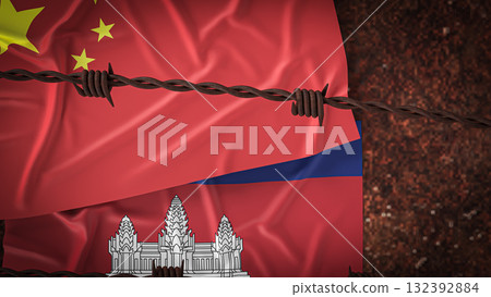 The China and Cambodia  flag for Background concept 3d rendering. 132392884