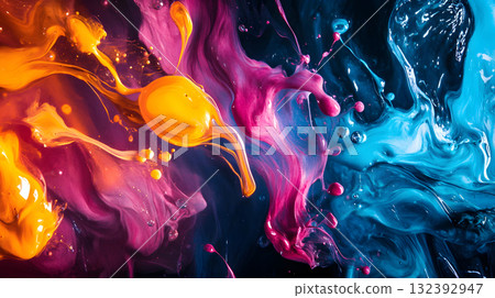 Vibrant abstract splash with paint and liquid movement. Vibrant abstract splash with paint and liquid movement. 132392947