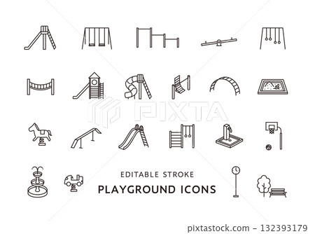 公園遊樂場設備圖示集（單色） 132393179