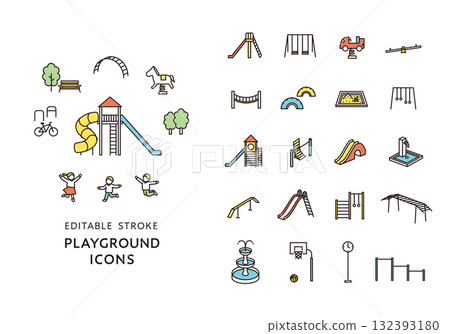 公園遊樂場設備圖示集（彩色） 132393180