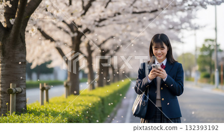 Spring scene with cherry blossoms and high school girls 132393192