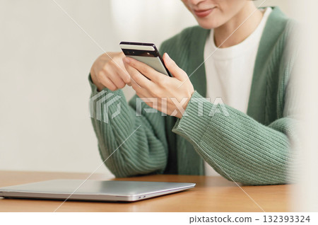 Woman operating a mobile phone 132393324