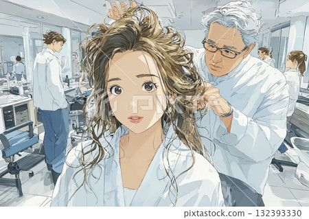 美容系列：一位女士在美容院用髮蠟做頭髮 132393330