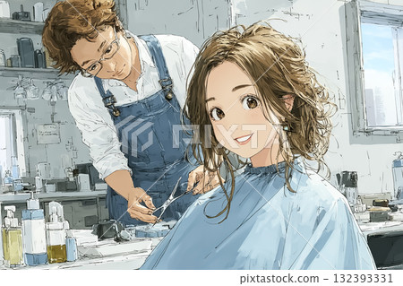 美優系列：在美容院剪頭髮的女人 132393331