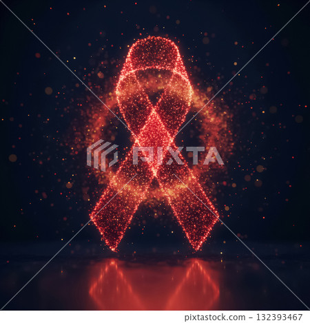 glowing red aids awareness ribbon made of sparkling particles on a dark background glowing red aids awareness ribbon made of sparkling particles on a dark background 132393467