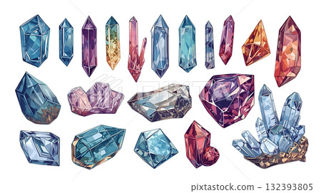 白色背景上設置的美麗礦物插圖 白色背景上設置的美麗礦物插圖 132393805